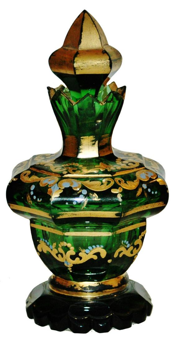 Bohemian Perfume Bottle c.1850 Gilded Design (1 of 3)