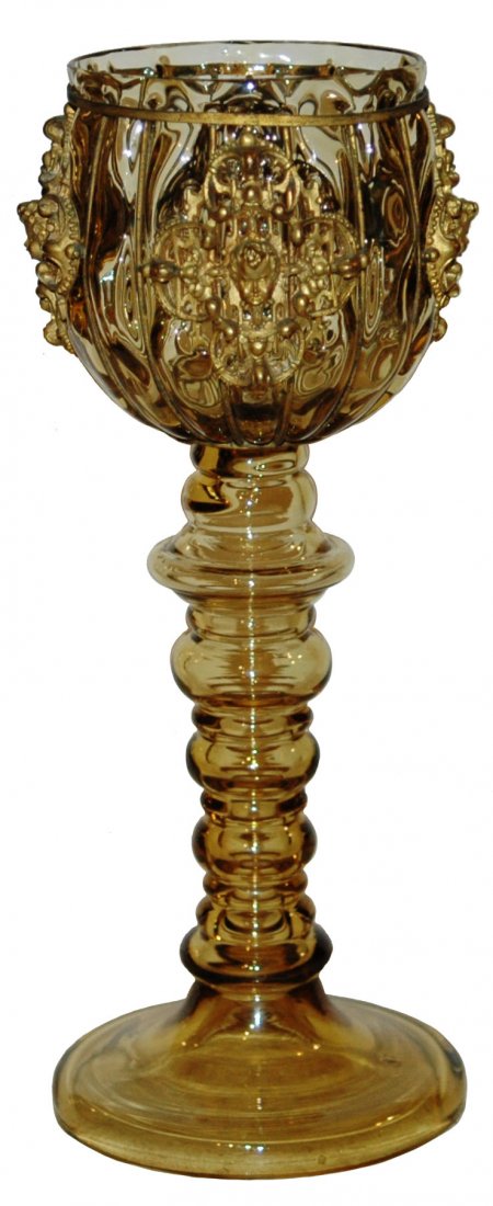Fritz Heckert Stem Goblet w Fancy Brass Overlay (1 of 2)
