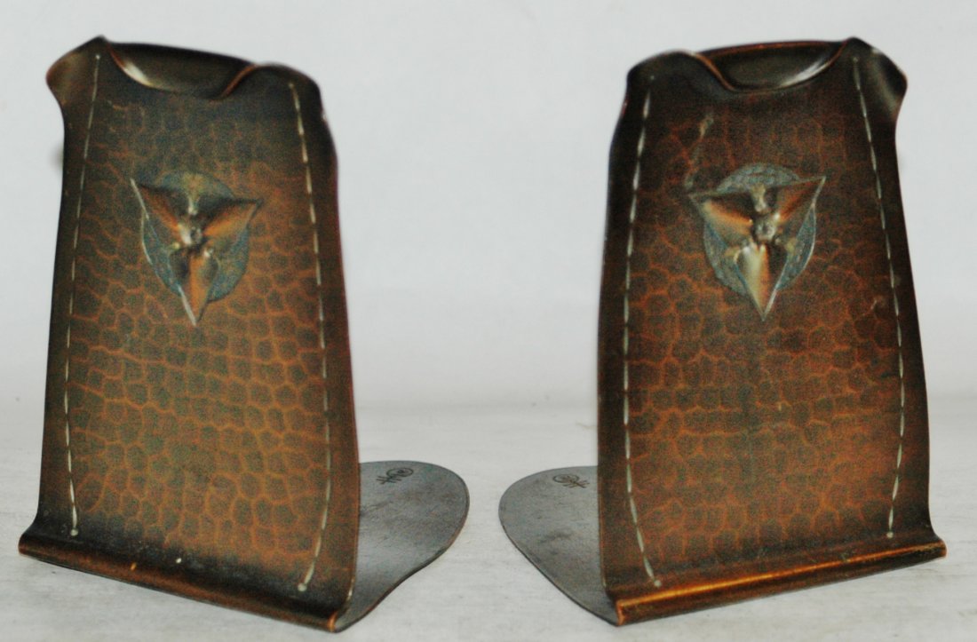 Roycroft Brass 5” Bookends. Floral design.: Roycroft Brass 5” Bookends. Floral design.