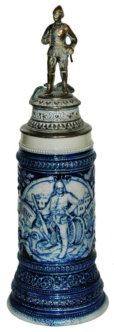 1L Fireman w Hose Scene Stein w Large Fireman Lid (1 of 5)
