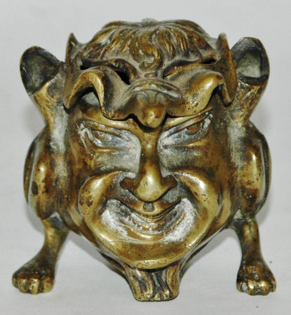Brass Demon  Incense Burner w Hinged Lid (1 of 3)