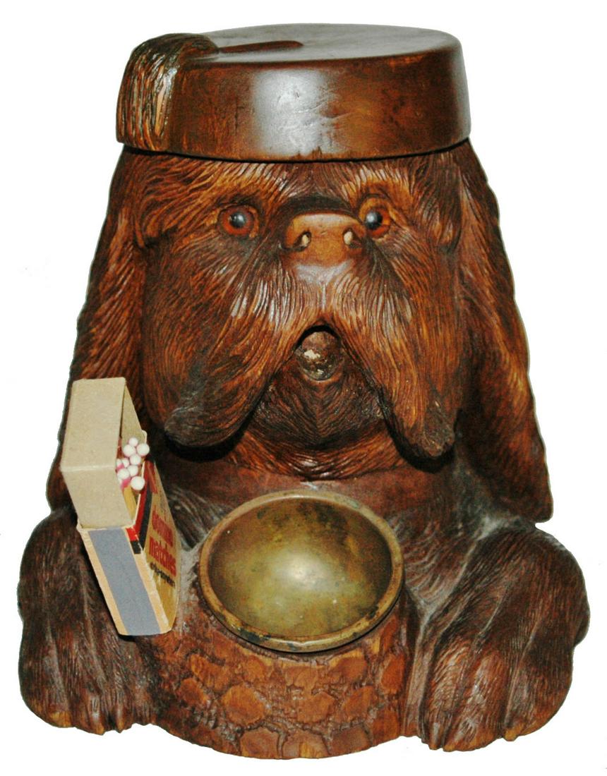 Dog w Cap Black Forest Carved Tobacco Jar + (1 of 2)