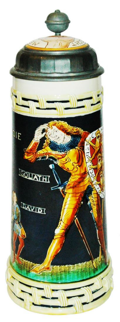1L Mettlach David & Goliath Knuckle Handle Stein (1 of 5)