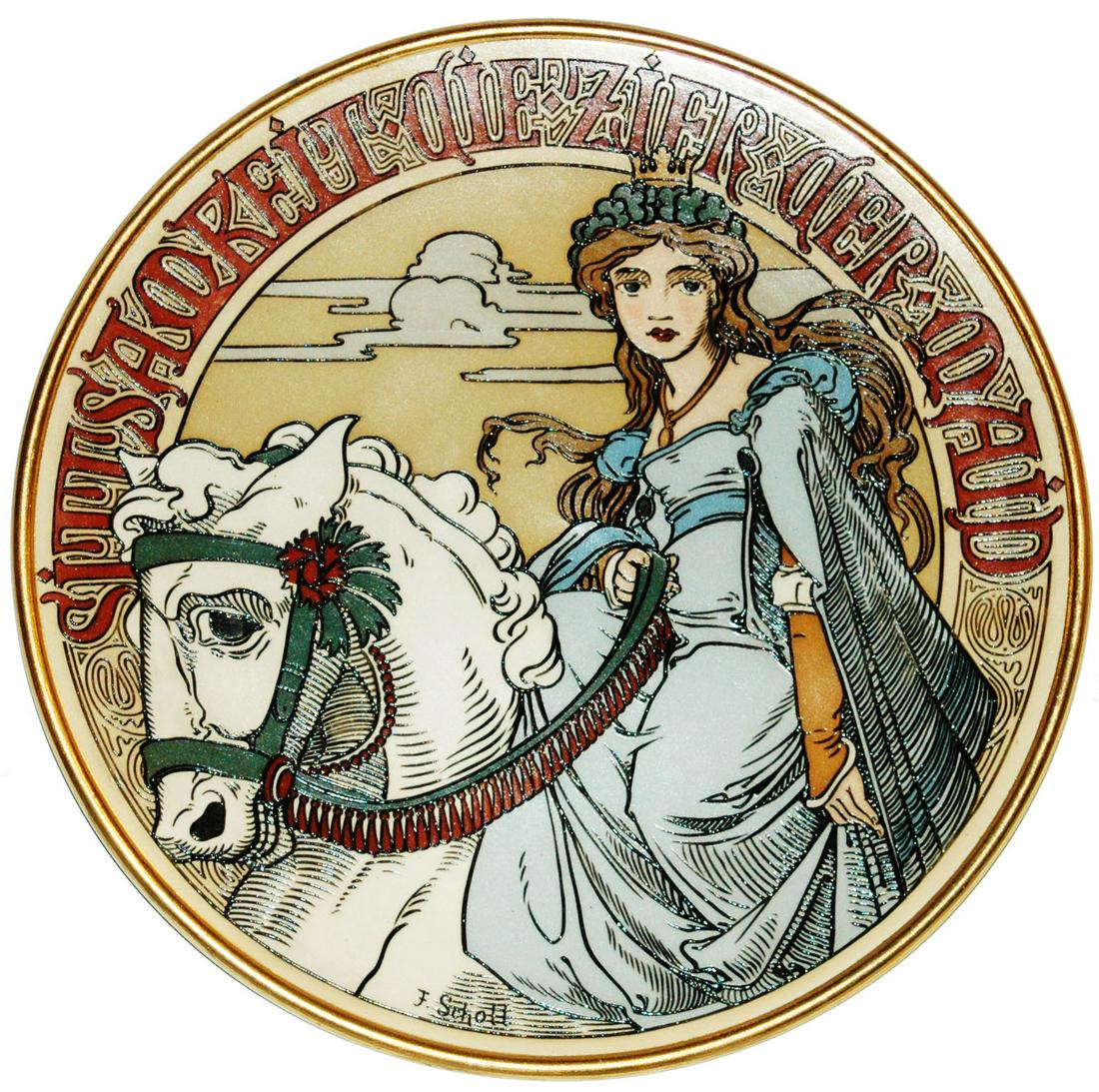 Mettlach Maiden on Horse 12" Etched Plaque (1 of 1)