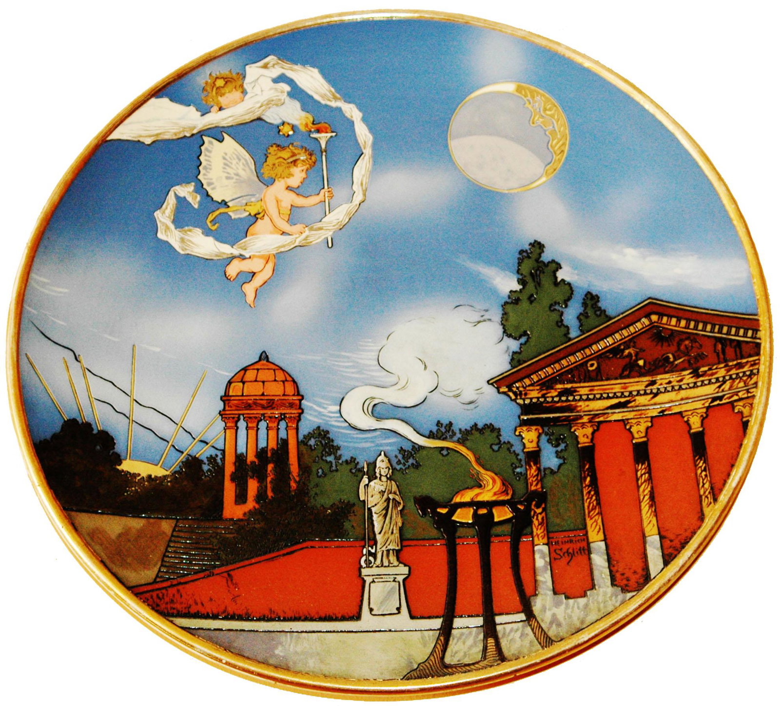 Mettlach Schlitt Night View w Cherubs Plaque (1 of 1)