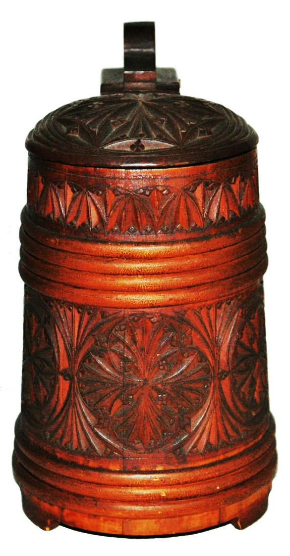 1L Chipped Carved Wood Stein w Matched Lid (1 of 2)