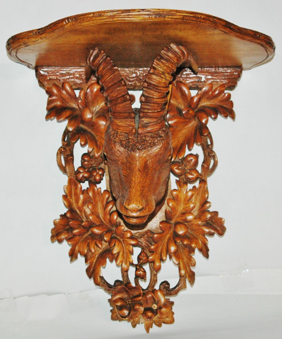 Carved Black Forest Ram Head Shelf  & Oak Leaves (1 of 2)