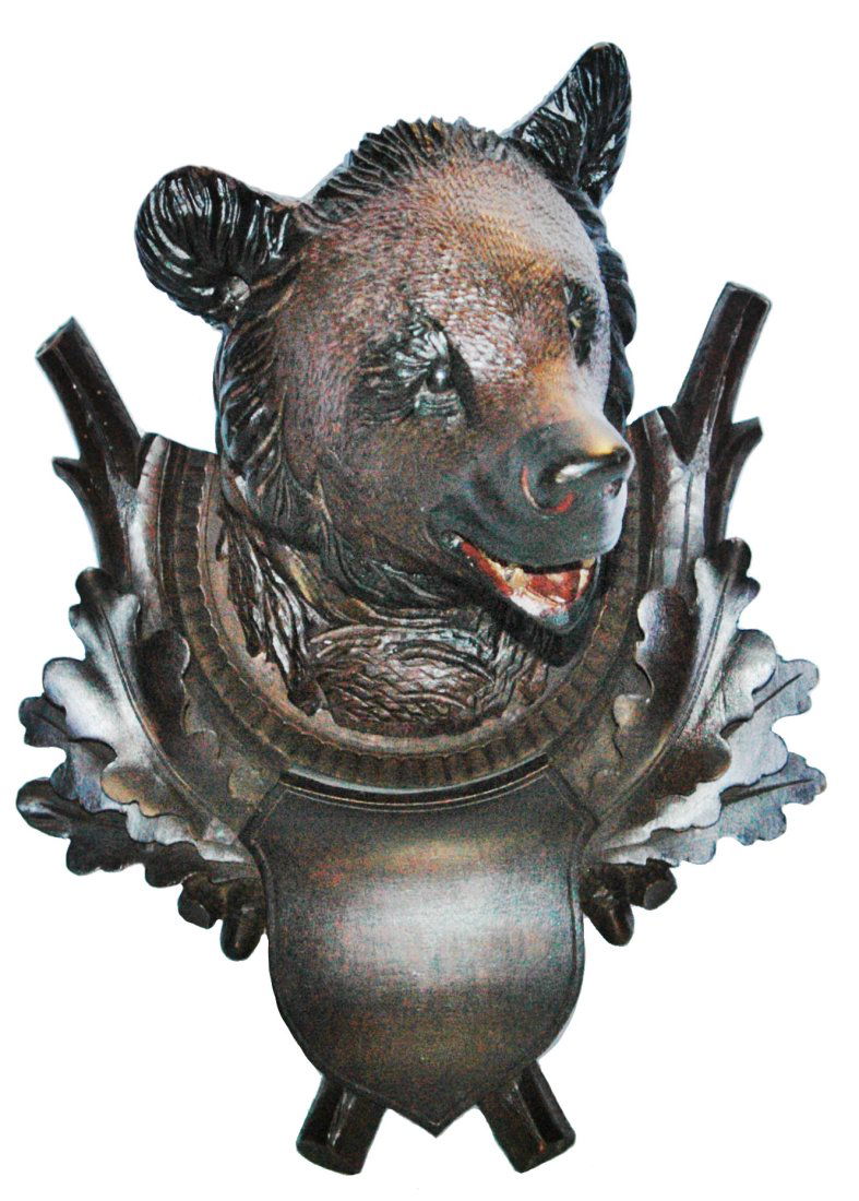 Carved Black Forest Bear Head & Oak Wall Hanger (1 of 3)