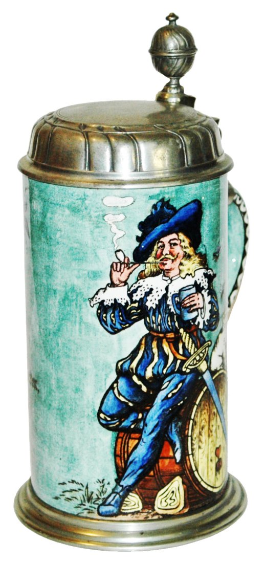 1L Mettlach Faience Landsknecht  w Pipe Stein (1 of 3)