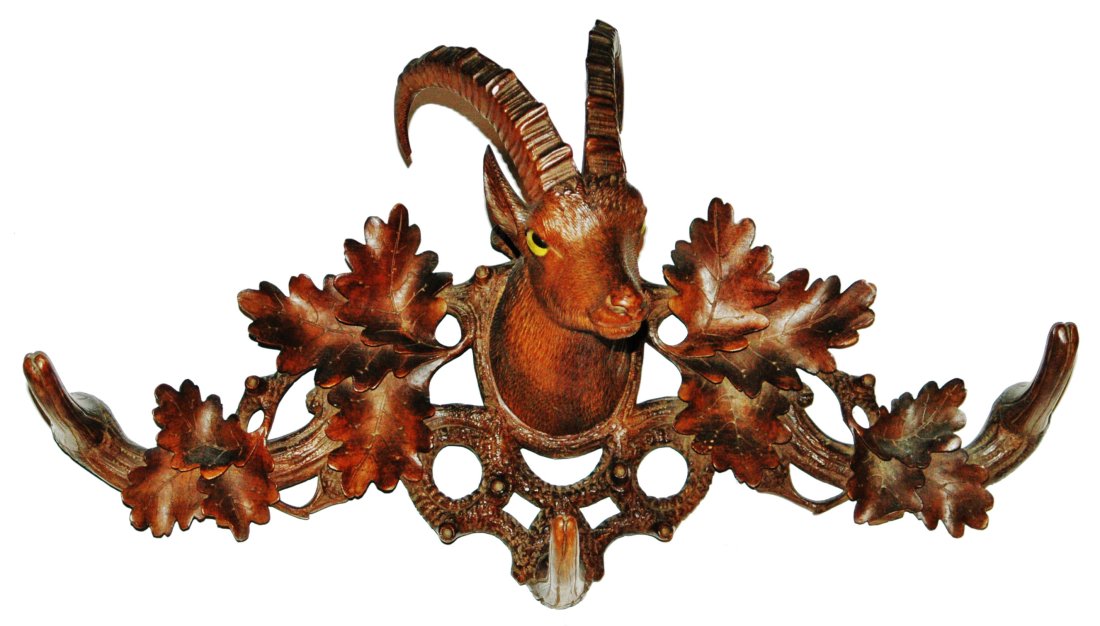 Carved Black Forest Ram w Glass eyes Coat Rack (1 of 1)