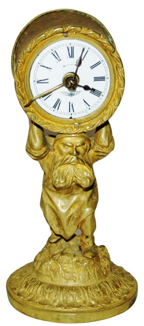 Figural Brass Dwarf holds Clock Dial on Head (1 of 4)
