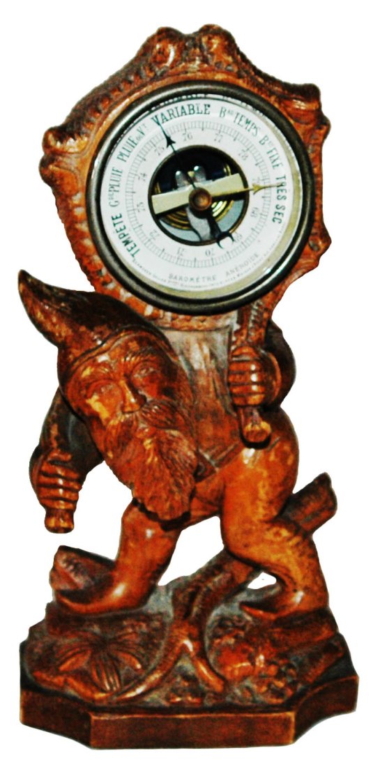 Carved Figural Dwarf Holds Barometer on His Back (1 of 4)