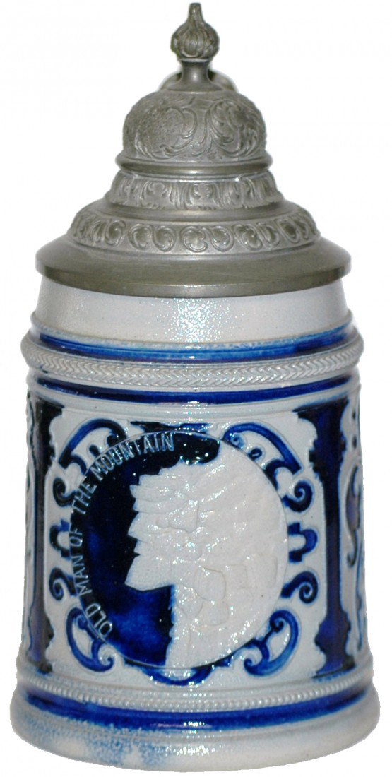 Stoneware Relief New Hampshire Stein: ½ L. The Old Man in the Mountain, symbol for New Hampshire