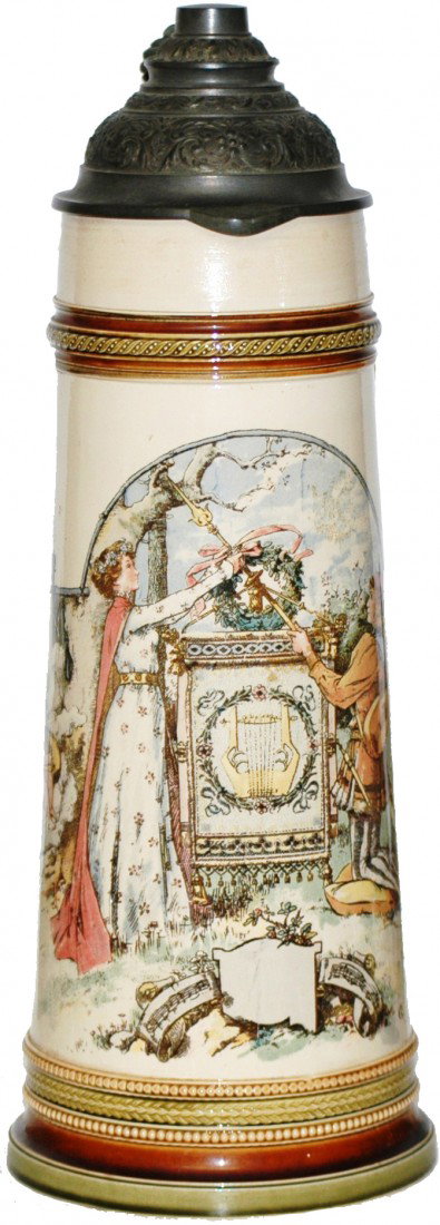 Mettlach #2384/1035 PUG 3 Liter Stein: 3 L. Woman and man hang a wreath.