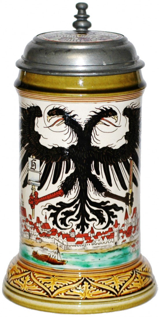 Mettlach Occupational #2727 Etched Stein: ½ L. Printer Occupational. Inlay lid