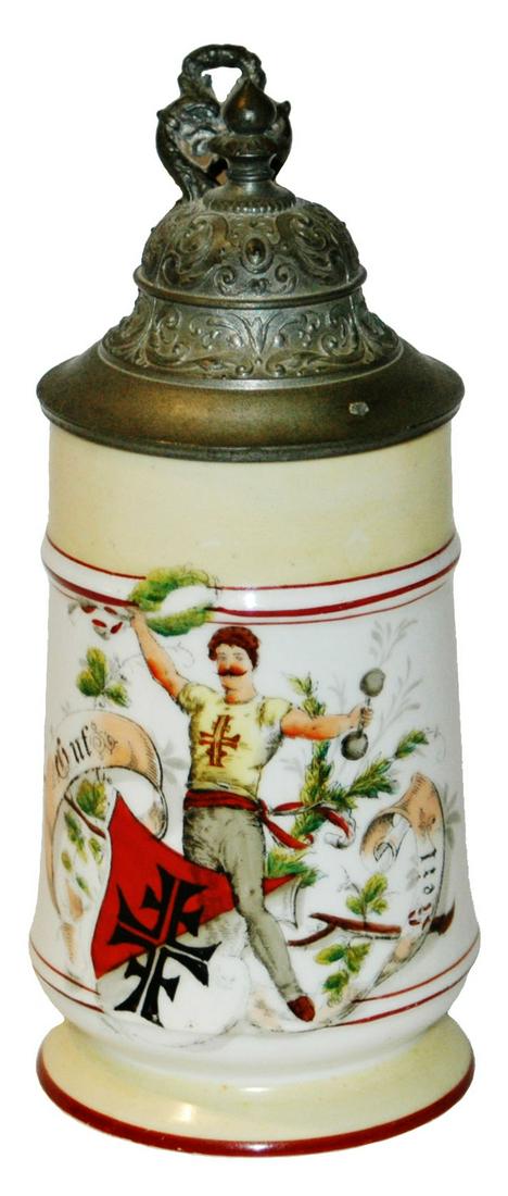 4F Man w Dumbell Porcelain Stein w Litho (1 of 3)