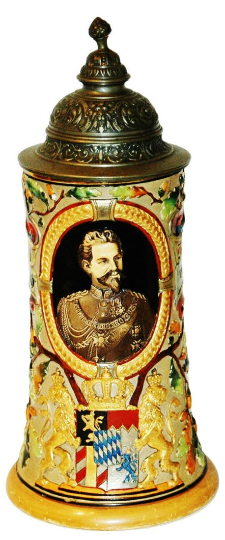 1L King Ludwig & Bavarian Shield  Relief Stein (1 of 4)