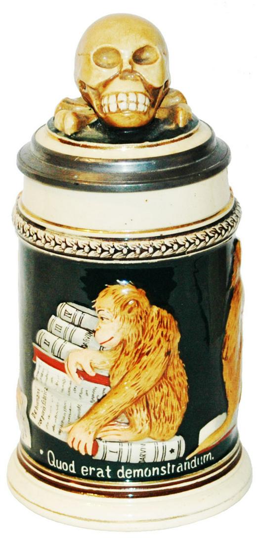 Monkeys Evolve from Man Stein w Skull Inlay Lid (1 of 5)