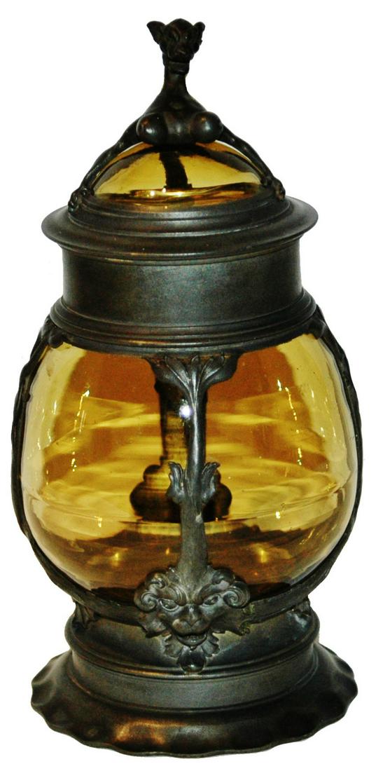 Glass Stein w Exotic Art Nouveau Pewter Rims & Lid (1 of 4)