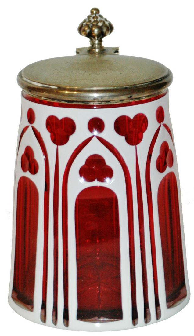 c.1850 Silver Lid Facet Cut Bohemian Glass Stein (1 of 3)