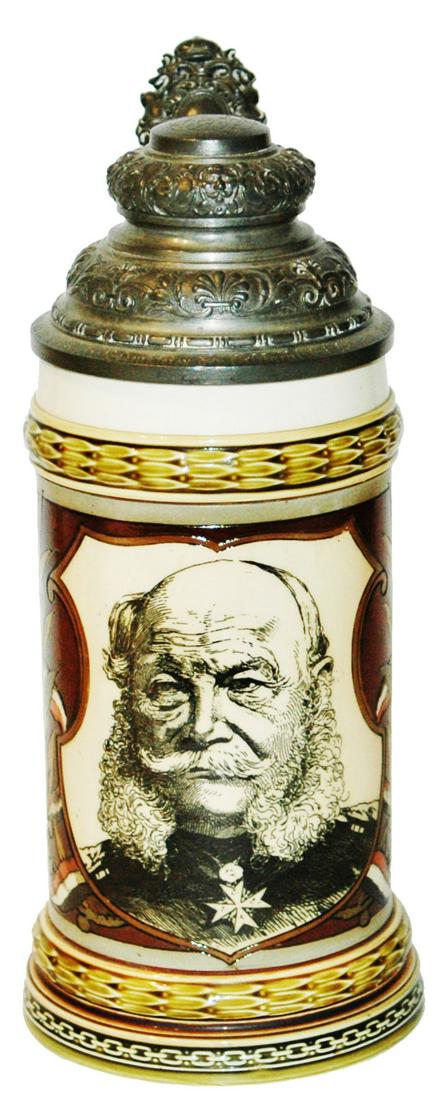 Mettlach Kaiser Wilhelm I Stein w Fancy Relief Lid (1 of 4)