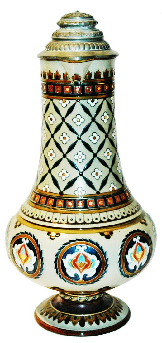 3L Mettlach Mosaic Floral Stein w Fancy Lid (1 of 3)