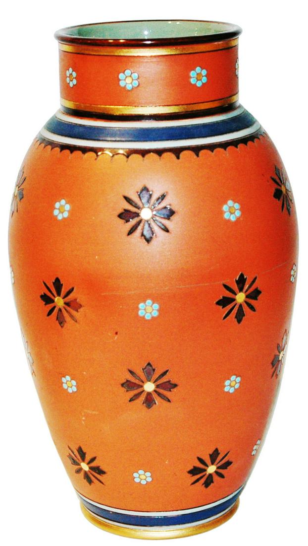 Mettlach 12-1/2" Mosaic Floral Design Vase (1 of 2)