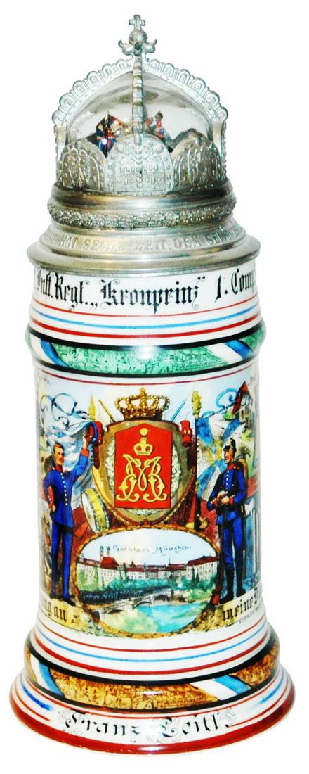 Regimental Stein w 4 Side Scenes w Crown Top Lid (1 of 5)