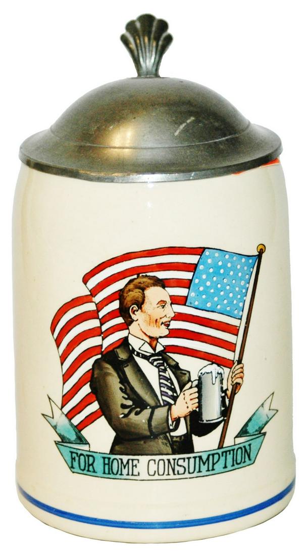 Prohibition Stein Man holds US Flag & Beer Stein (1 of 3)