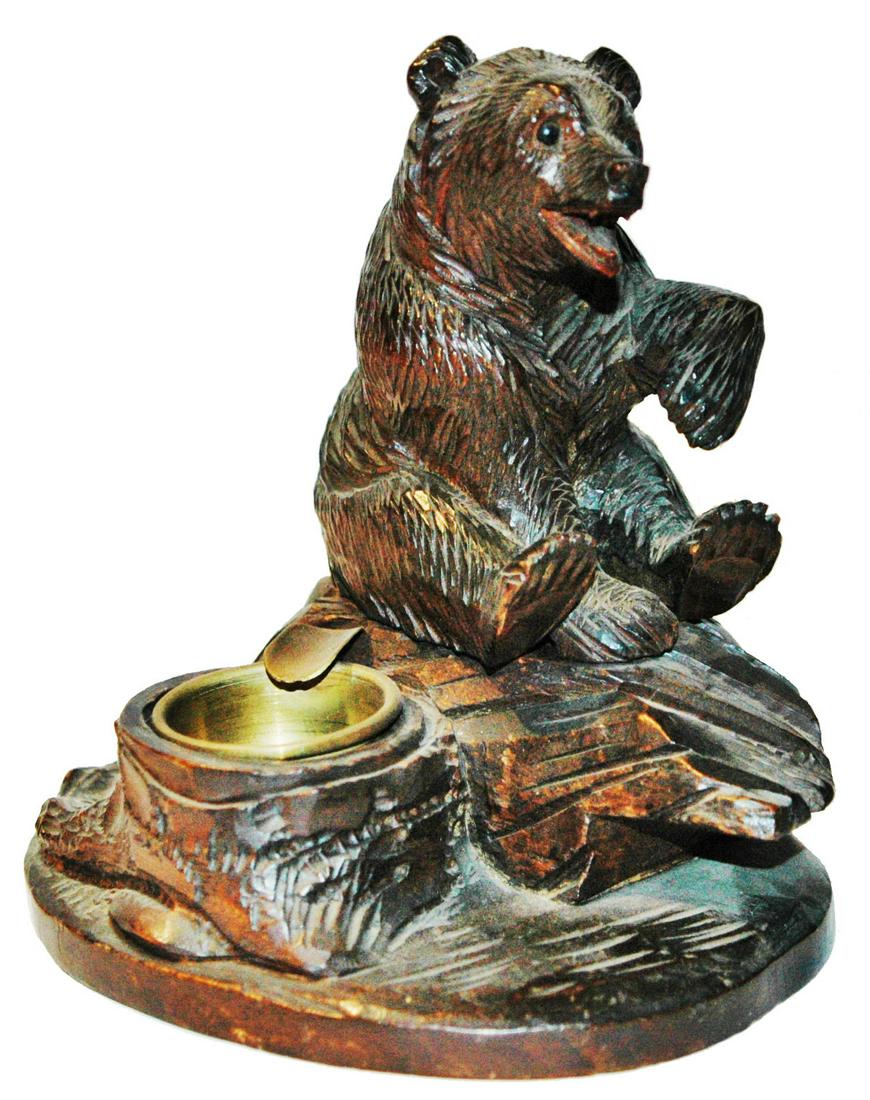 Black Forest Carved Bear w Glass Eyes & Ashtray (1 of 3)