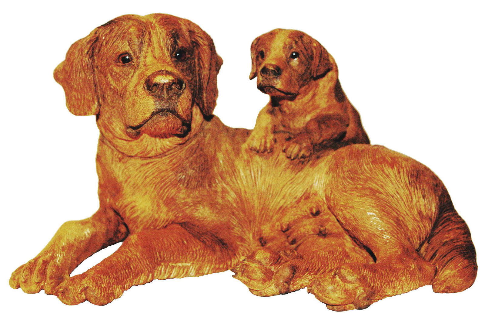 Swiss Carved Wood St Bernard & Puppy w Glass Eyes (1 of 4)