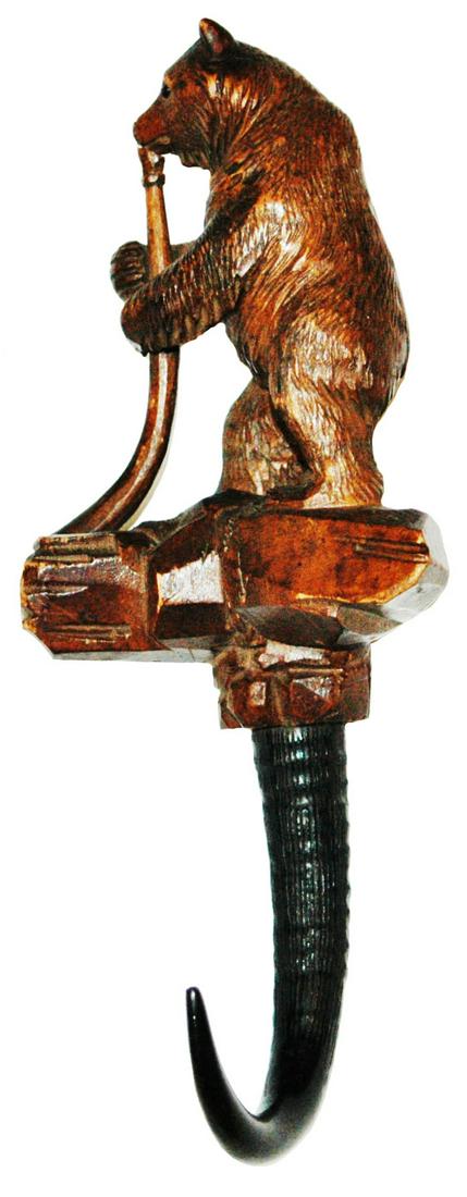 Black Forest Carved Bear w Long Horn Whip Hook (1 of 3)