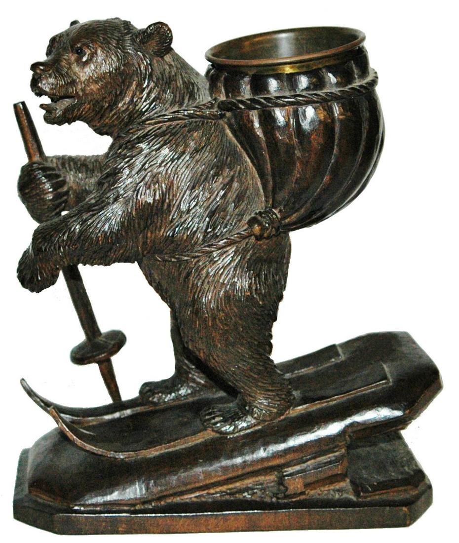 Black Forest Carved Skiing Bear w Basket Figure (1 of 3)