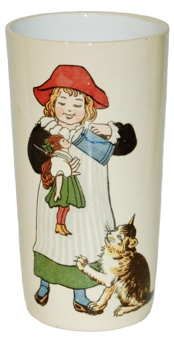 Mettlach Girl Gives Beer to her Doll Beaker: Mettlach #2327/1231 PUG 1/4L Beaker. Girl gives beer to her doll. Mint.