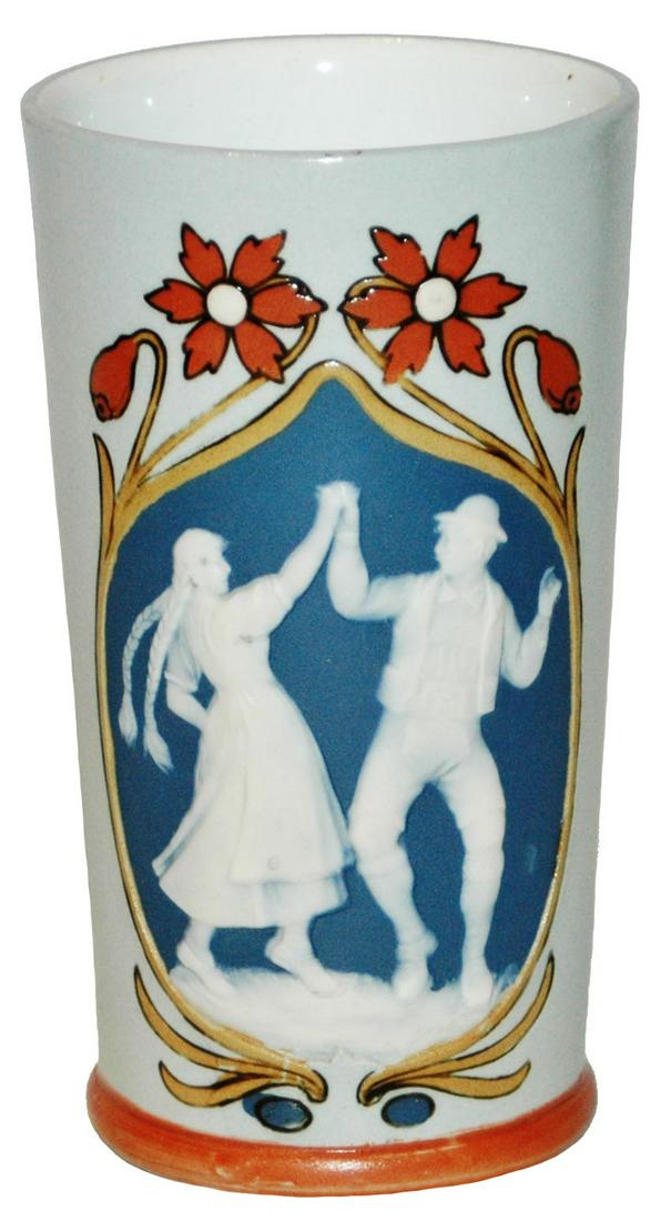 Mettlach Cameo Dancing Couple Beaker: Mettlach #2815 Cameo 1/4L Beaker. Couple dance. Mint.
