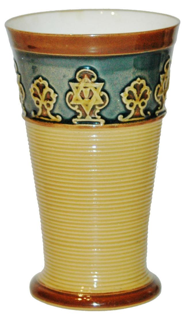 Mettlach Brewer Star Design Beaker: Mettlach #2439 Glazed Relief 2/10L Beaker. Brewers star design. Mint.