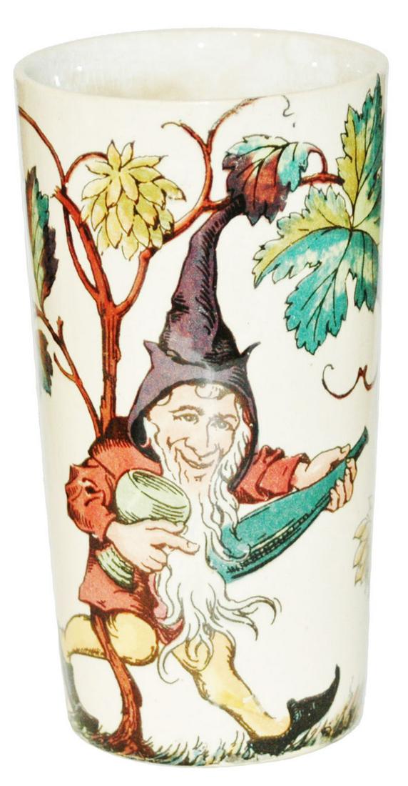 Mettlach Dwarf w Wine Bottle Beaker: Mettlach #2327/1172 PUG 1/4L Beaker. Dwarf with wine bottle.