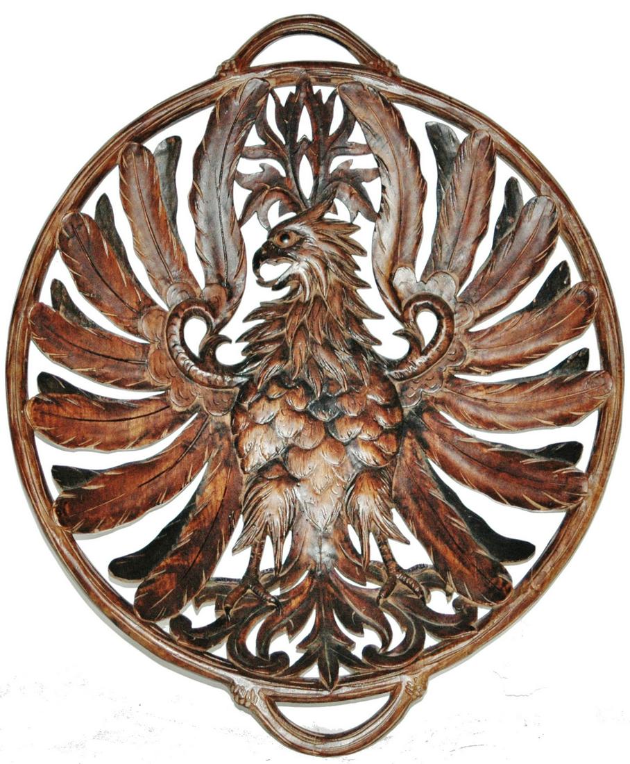 Black Forest Carved Eagle Plaque Tray w 2 Handles (1 of 3)