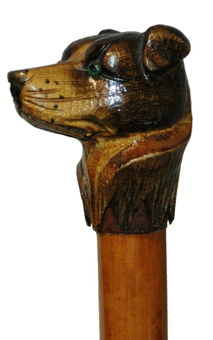 Carved Wood Dog Head 36" Cane Handle (1 of 3)