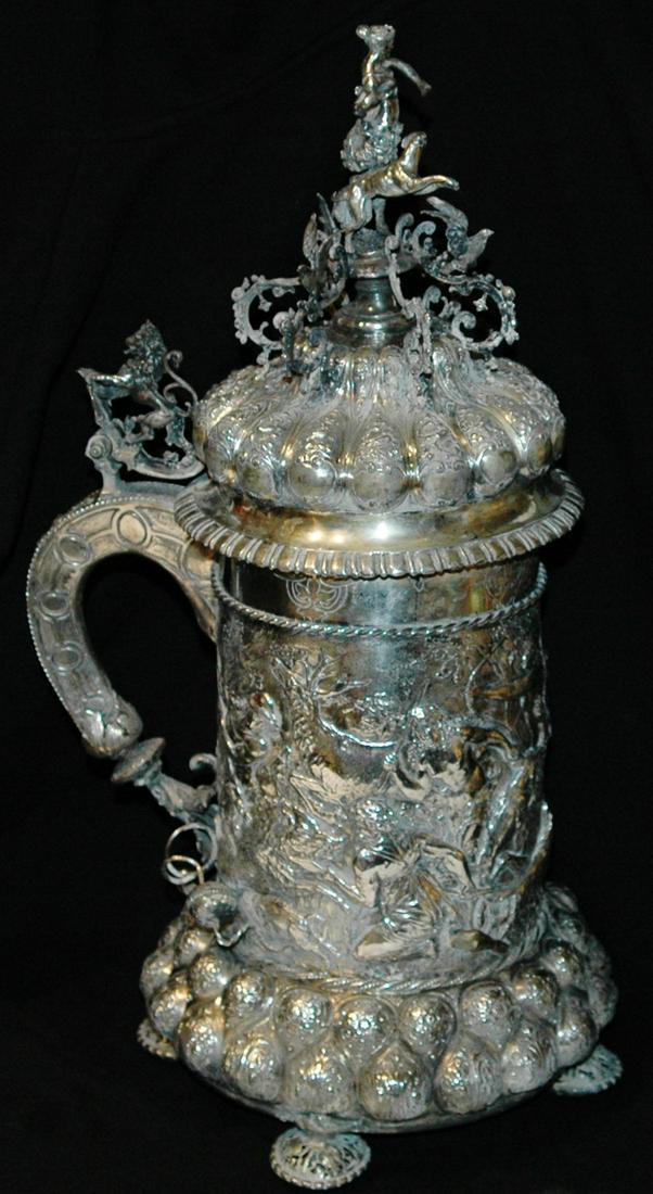 4L Detailed Silver Hunt Scene Elaborate Stein Huge Finial (1 of 10)