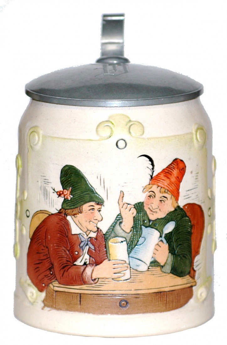 Pottery HR #170 Etched Stein: ½ L. Pottery HR #170 Etched. Men Drinking.