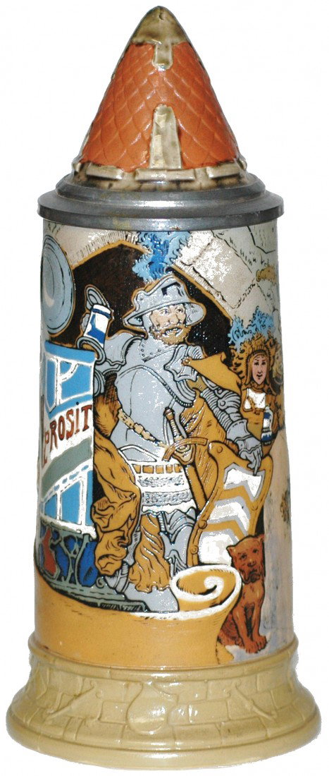 Knight at Castle # 2580 Mettlach Stein: ½ L. Mettlach #2580 etched