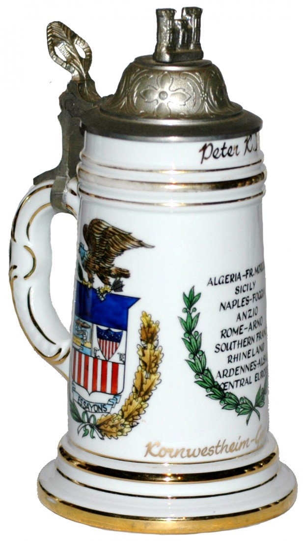 American Cold War Engineers Group Cold War Stein: American Cold War Regimental ½ L. Porcelain "540 Engineers Group (Combat) Kornwestheim, Germany 1966, Peter K. Blue." American shield and unit battles.