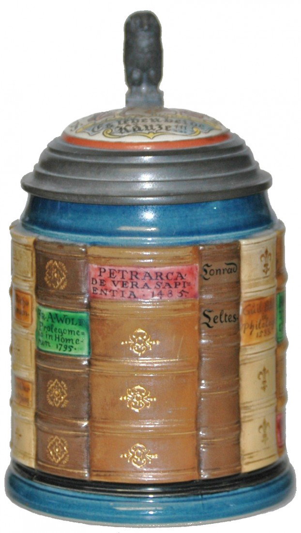 Mettlach Book Stein of Scholars: Mettlach 2001 – C , Character Book Stein ½ L. Scholars. Inlay