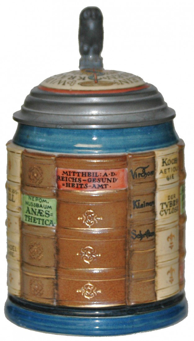 Mettlach Book Stein of Doctors: Mettlach #2001-B, Character Book Stein ½ L. Doctor. Inlay