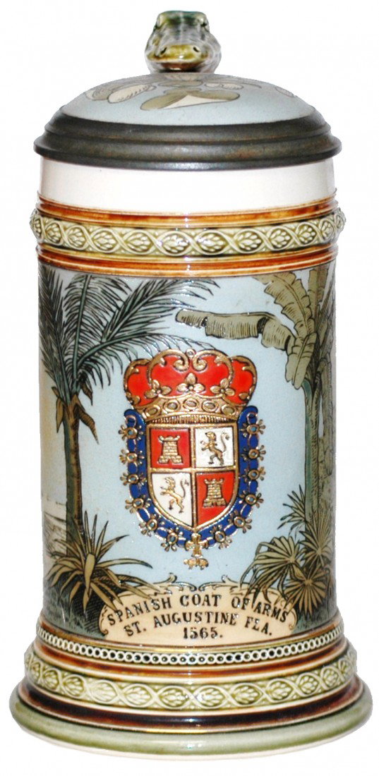 St Augustine Florida Alligator Handled Stein: Mettlach #2373 etched ½ L. St Augustine, Florida. Alligator handle.