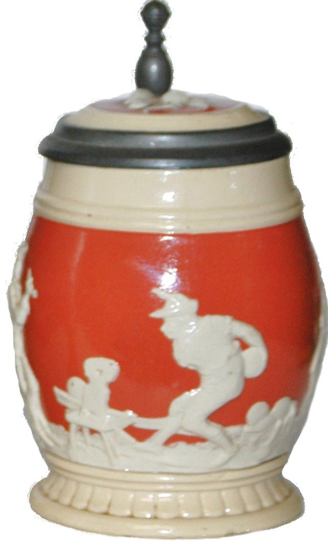 Bowling Mettlach Stein: Mettlach #2111 relief 3/10 L. Bowling.