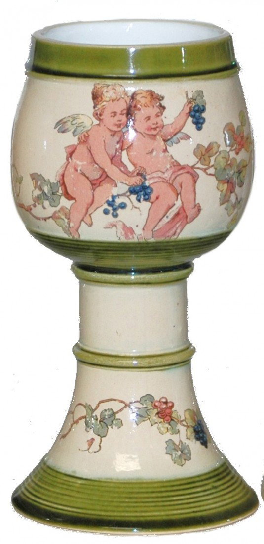 Mettlach Goblet w/ Cherubs and Grapes: Mettlach #2954 PUG ¼ L. Goblet. Cherubs and grapes