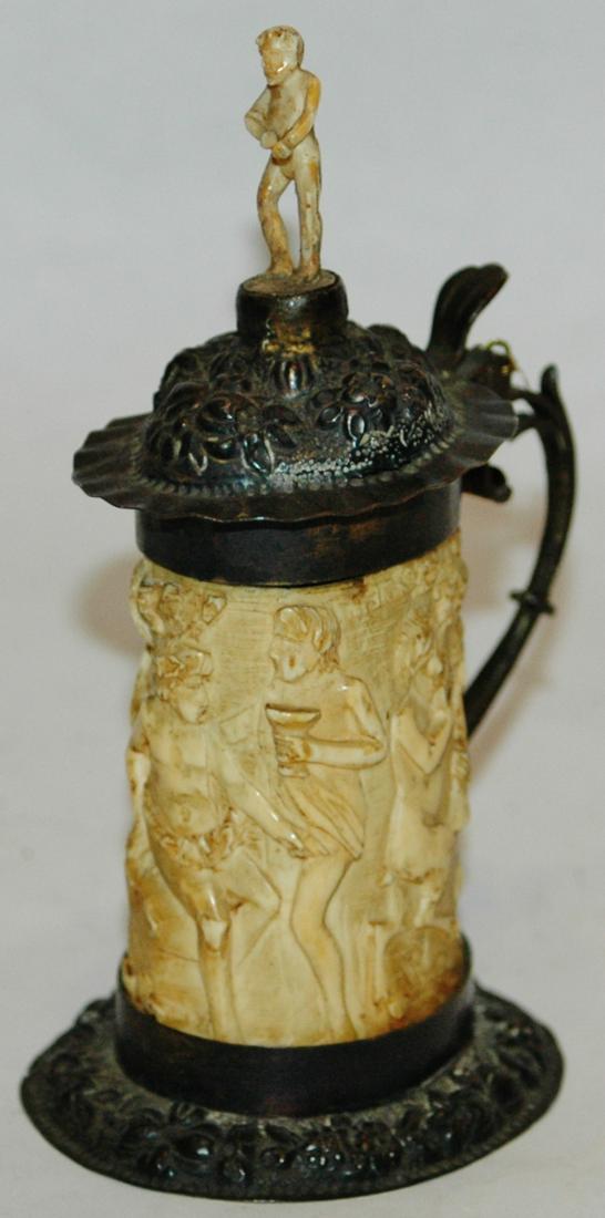 Carved Horn 5" Stein w Silver Mounts Bacchus Pan (1 of 3)