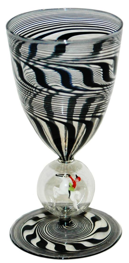 Swirl Bimini Glass with Horse & Rider in Stem Ball (1 of 3)